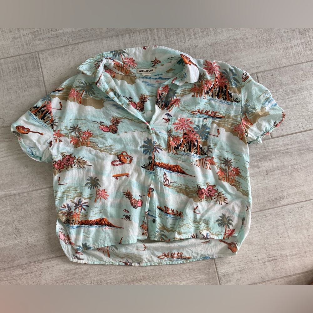 Billabong Light Aqua Tropical Print Button-Down Shirt